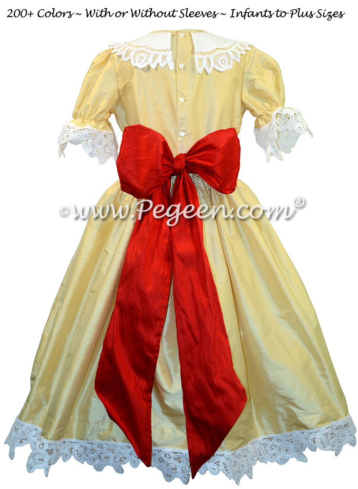 Spun Gold and sash in Christmas with Battenburg Lace Clara Costume Nutcracker Dress