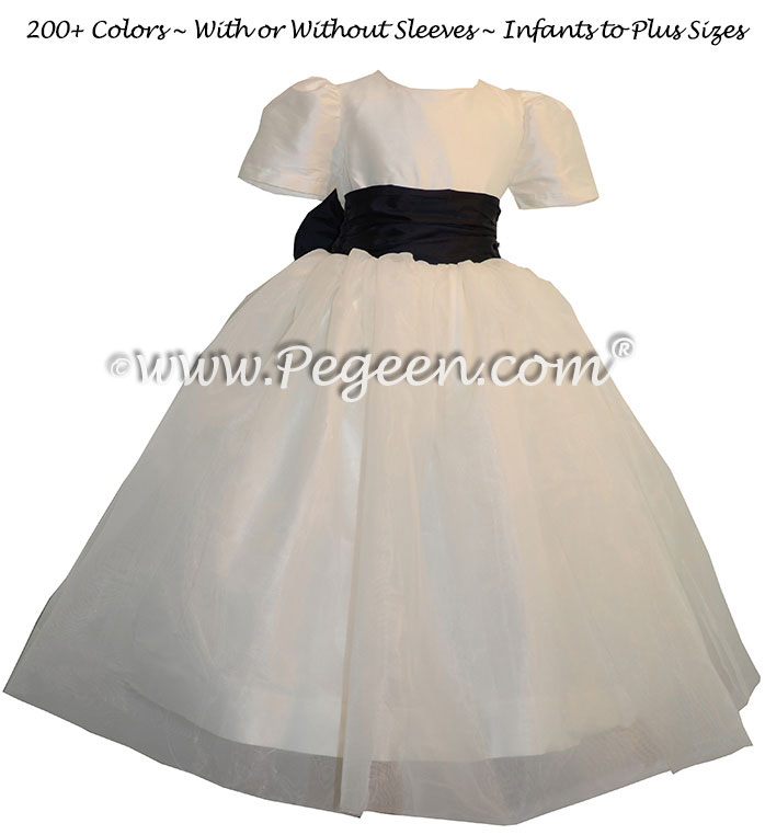 Midnight Blue and New Ivory Infant Flower Girl Dresses Style 802