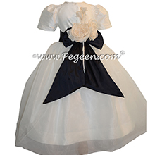 Midnight Blue and New Ivory infant flower girl dresses Pegeen style 802
