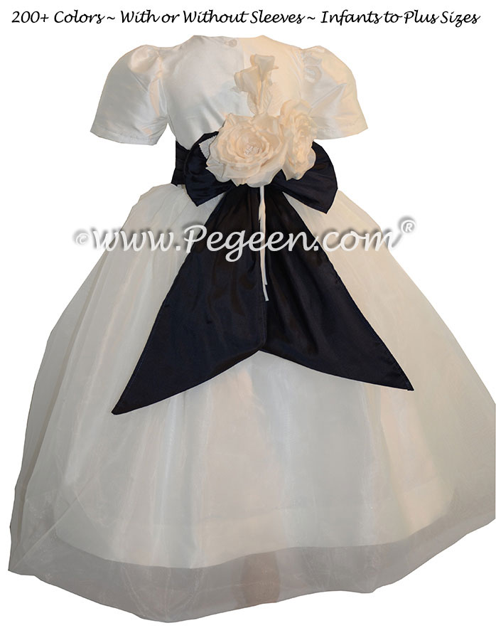 Midnight Blue and New Ivory Infant Flower Girl Dresses Style 802