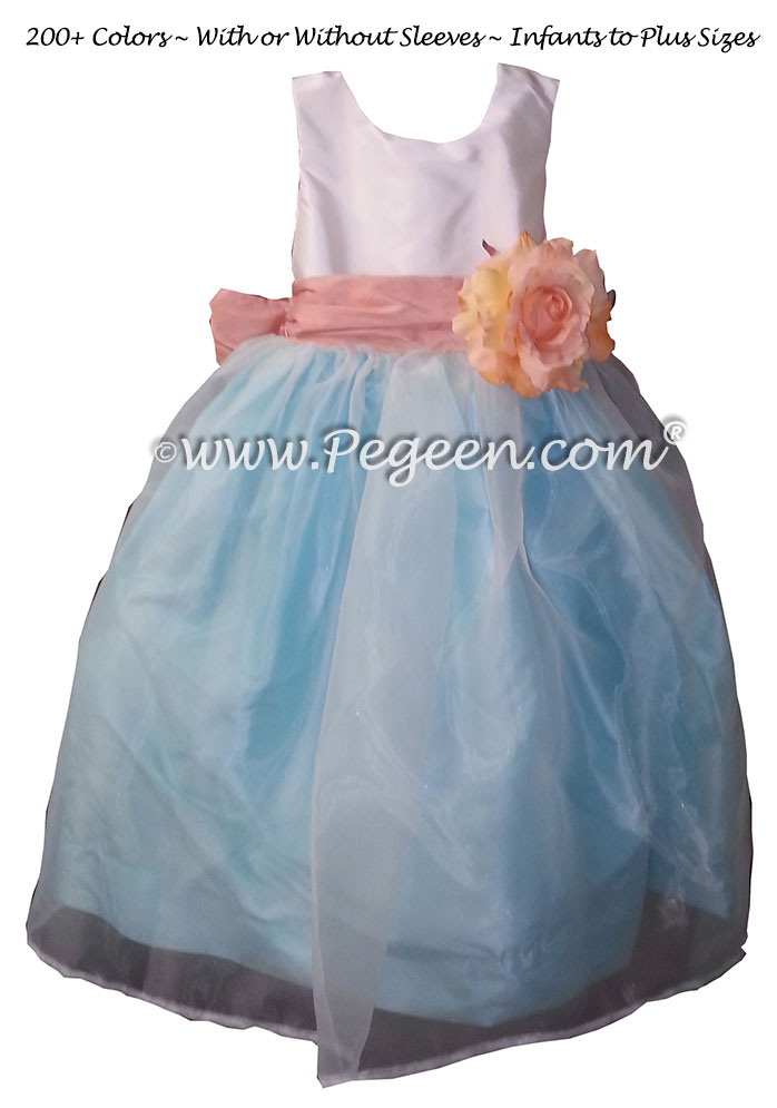 Pink and Blue silk and organza style Flower Girl Dresses
