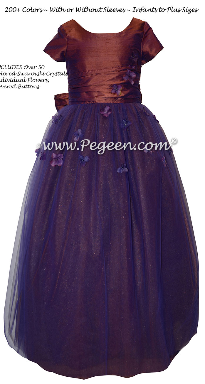 Girl's silk, tulle and Swarovski crystal dress trimmed with flowers