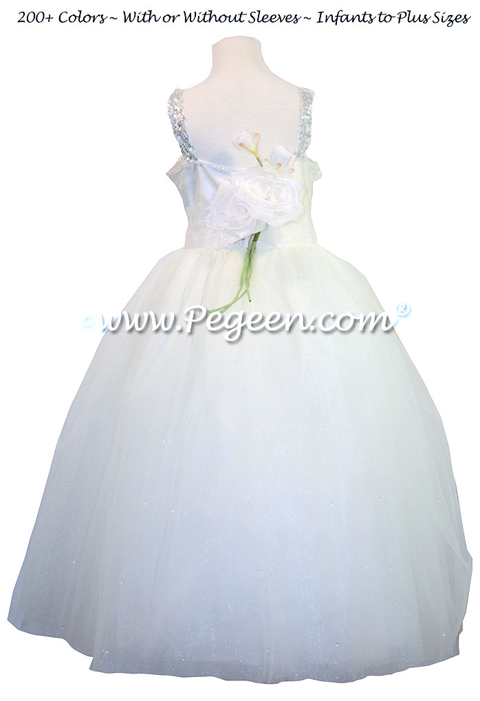 Antique White Silk and Tulle Silk Style 904 Flower Girl Dresses for First Communion
