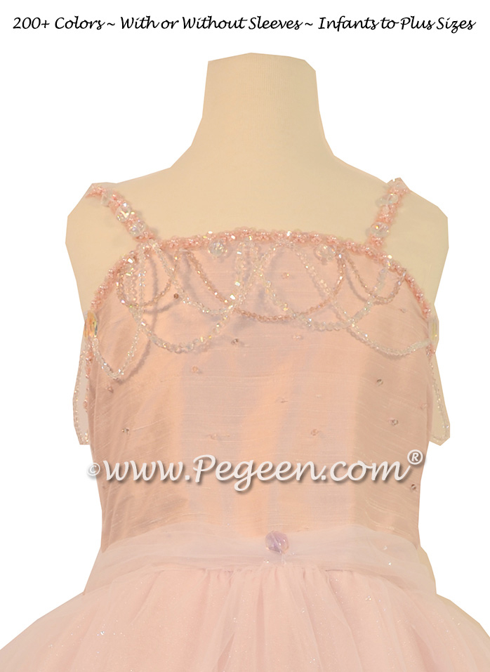  Silk Flower Girl Dress in Pink, Swarovski, Beaded Tulle and Silk for Kuwaiti Wedding | Pegeen