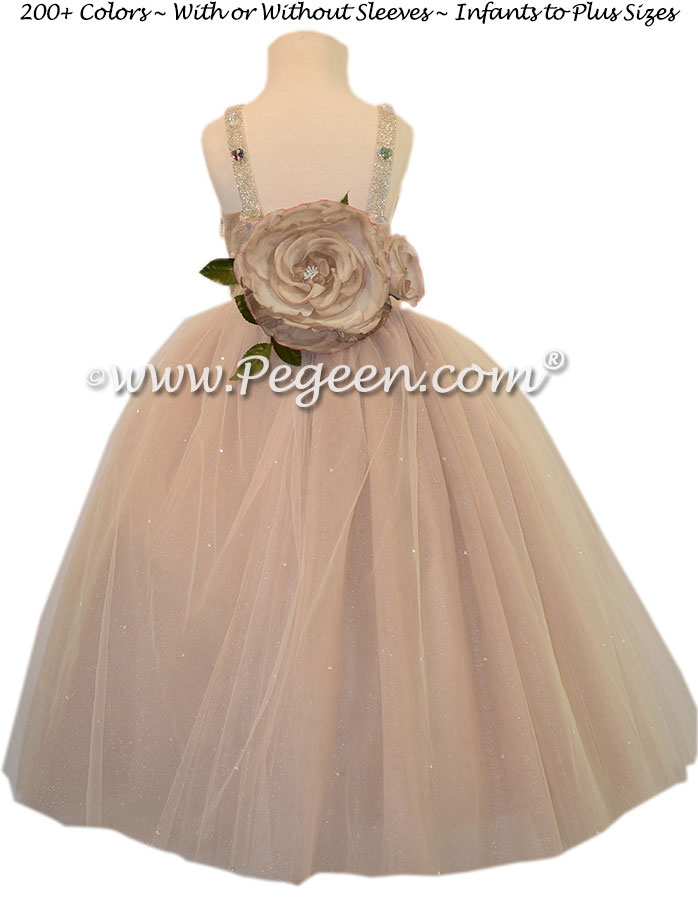  Flower Girl Dress in Toffee with Topaz Swarovski Crystals -  style 904 | Pegeen