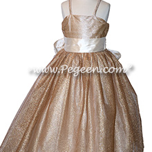 Gold Metallic Tulle Flower Girl Dress Style 909