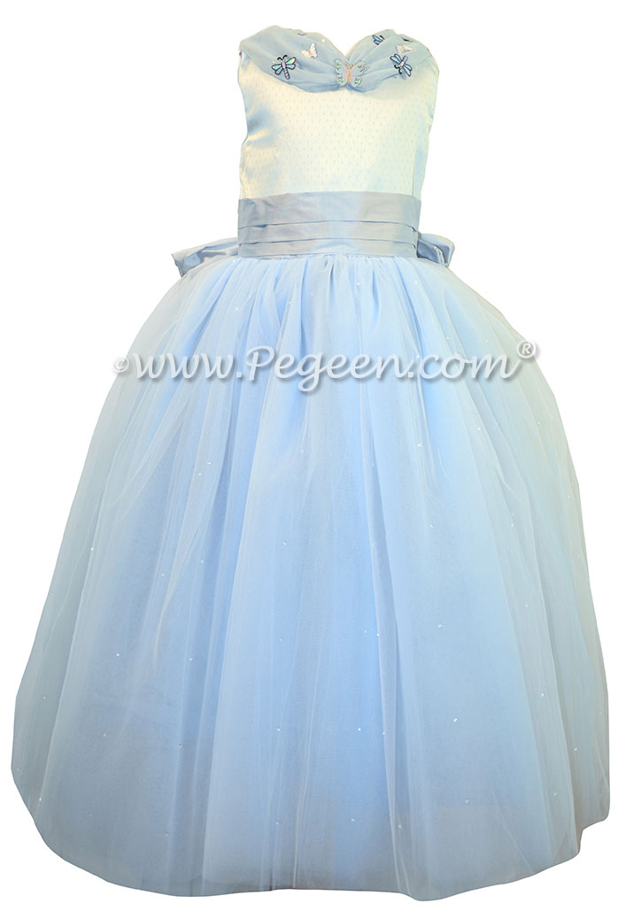 Cinderella Princess Flower Girl Dress w/Tulle, Pearled Silk Trellis, and sparkle tulle with cinderella sash