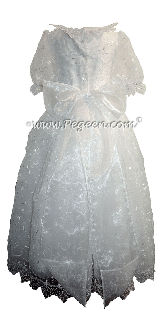 First Communion Dress in embroidered organza, sequins and tulle