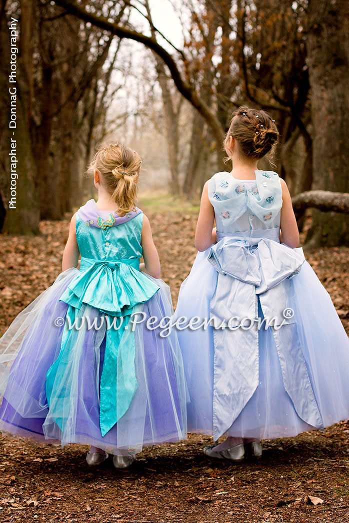 Cinderella Princess Flower Girl Dress w/Tulle, Pearled Silk Trellis, and sparkle tulle with cinderella sash