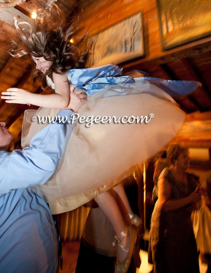 Ivory and Blue and Gold Silk ballerina tulle flower girl dresses