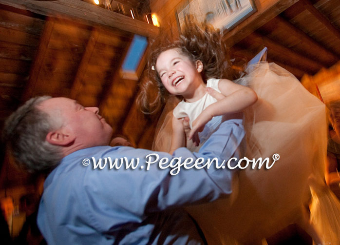 Ivory and Blue and Gold Silk ballerina tulle flower girl dresses