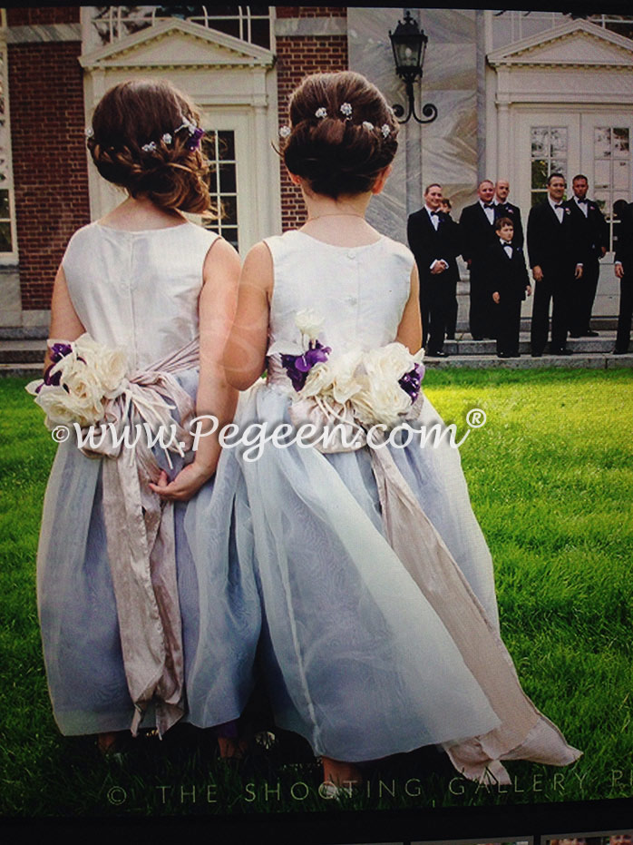Toffee - Iris and New Ivory silk Custom Flower Girl Dresses by Pegeen