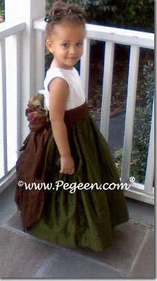 Semi-sweet and Olive Green silk flower girl dresses