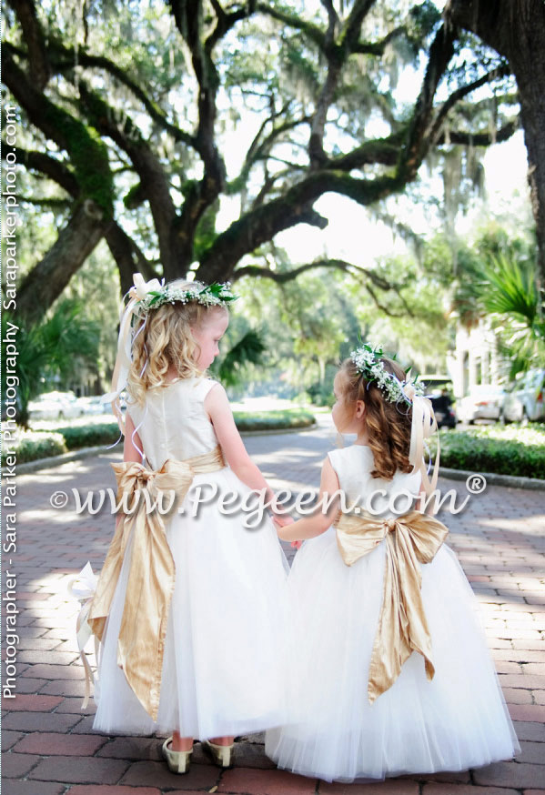 Flower girl dresses 402 in new ivory and oatmeal silk
