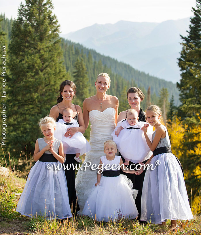 Silver and black flower girl dresses