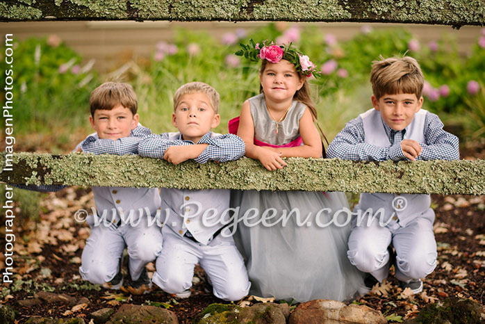 Pink and Gray and Blue Silk Flower Girl Dresses