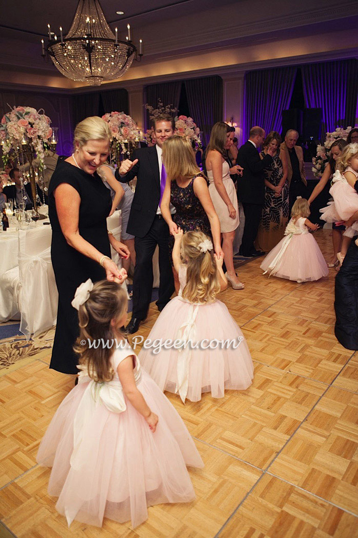 Featured Custom Tulle Flower Girl Dress in Peony Pink with Crystal Pink Tulle
