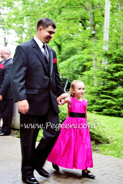 HOT PINK (SHOCK) AND BLACK CUSTOM FLOWER GIRL DRESSES 