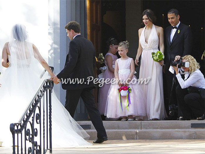 Peony Pink and Bisque tulle flower girl dress for Katherine McPhee's sisters wedding
