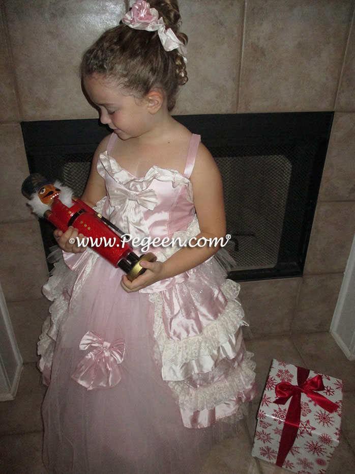 Pink and Bisque Ruffled Layers Nutcracker Clara Party Scene Dress or Flower Girl Dress by Pegeen Couture Style 405