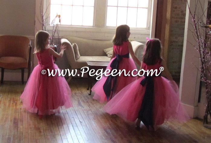Royal Purple and Shock Pink Silk Flower Girl Dresses Style 356