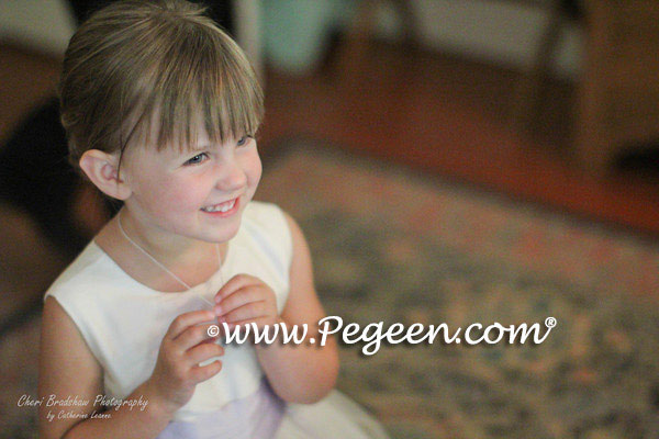 Lilac and ivory silk flower girl dresses with tulle skirt