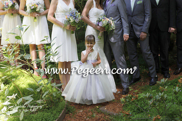 Lilac and ivory silk flower girl dresses with tulle skirt