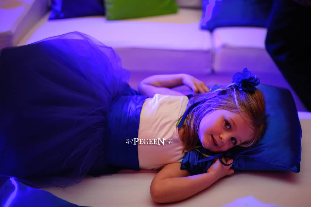 Flower Girl Dress in Ivory and Sapphire Blue - Custom Tulle Style | Pegeen