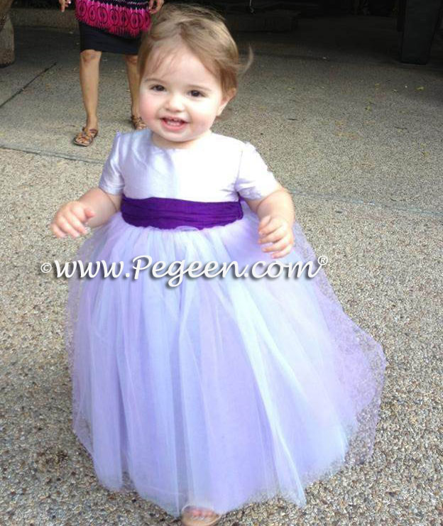 Deep Plum and lavender silk ballerina style FLOWER GIRL DRESSES with layers and layers of tulle