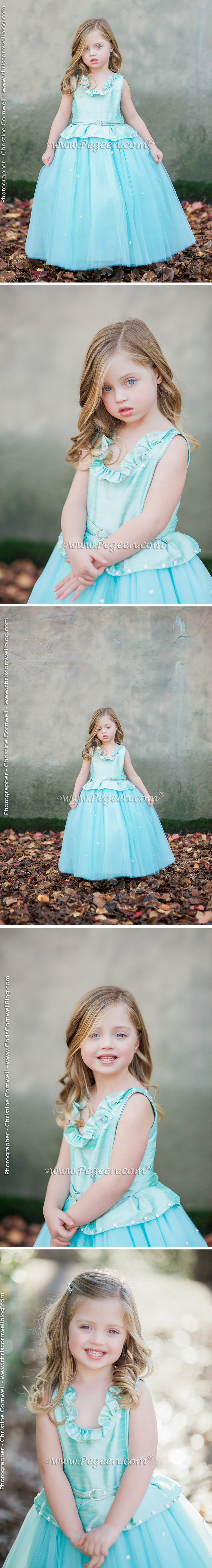 Cotillion or Couture Opal Fairy Flower Girl Dress w/Tulle, Pearled Silk Trellis, and sparkle tulle with cinderella sash