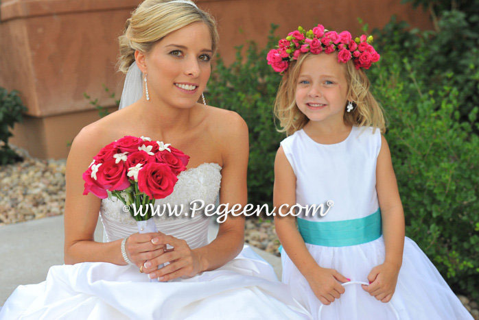 Pegeen Style 394 Antique white and tiffany blue flower girl dress