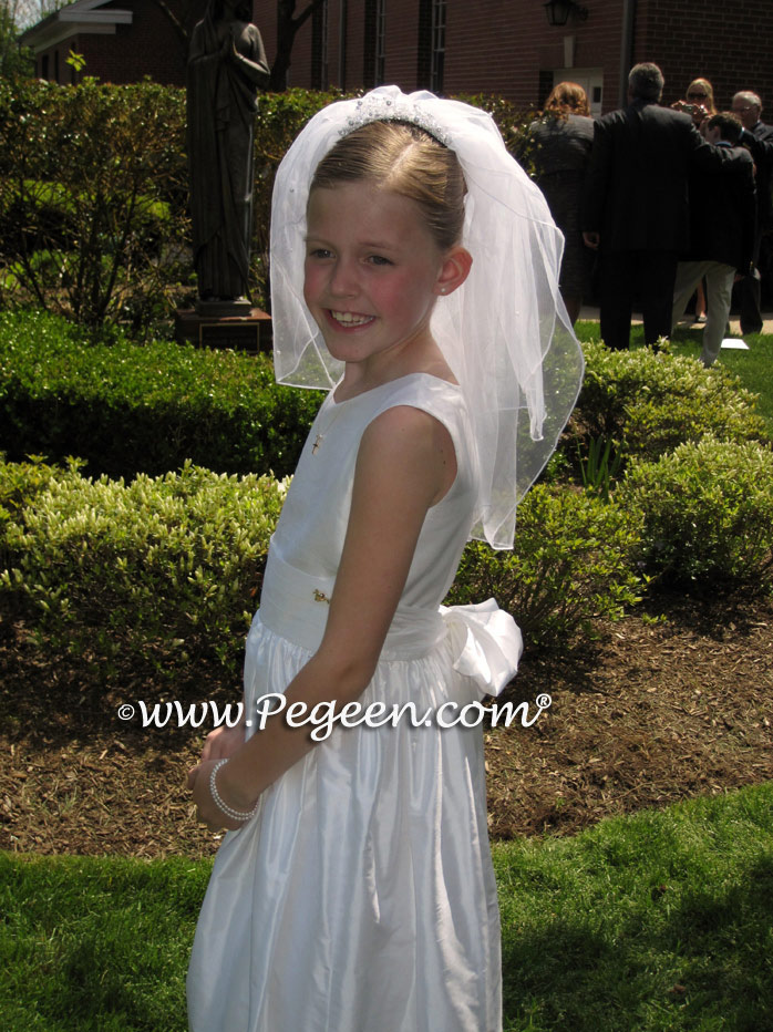 Pegeen style 318 white silk first communion dresses