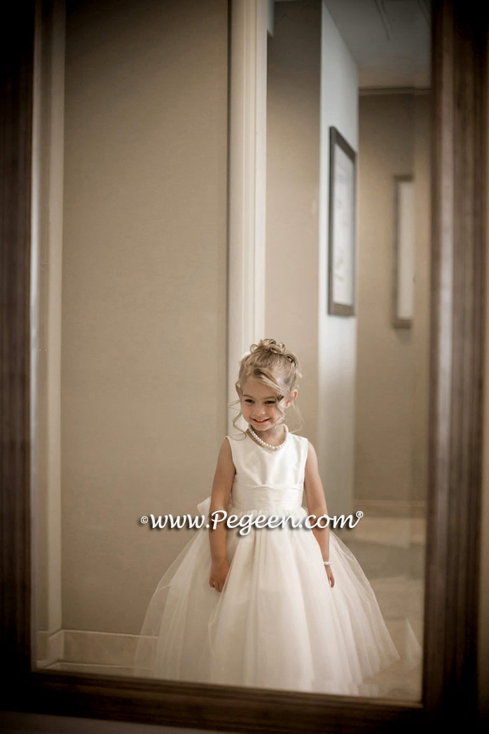 Antique White Dew Drop and Crystal tulle flower girl dress