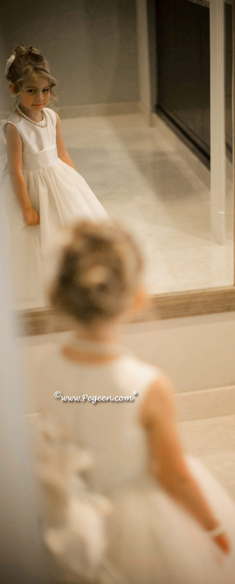 Antique White Dew Drop and Crystal tulle flower girl dress