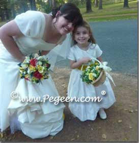 Ivory and Yellow silk flower girl dresses