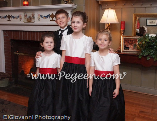 Cranberry and black custom silk flower girl dresses