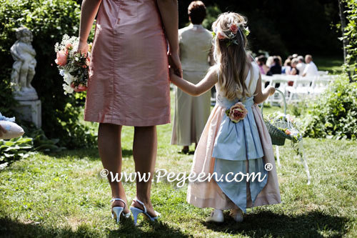 Baby Blue and Peach Silk Flower Girl Dresses - Pegeen Classic Style 357