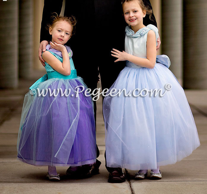 Cinderella Princess Flower Girl Dress w/Tulle, Pearled Silk Trellis, and sparkle tulle with cinderella sash