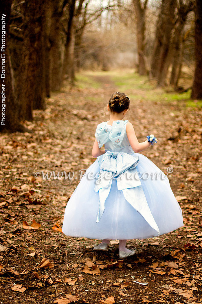 Cinderella Princess Flower Girl Dress w/Tulle, Pearled Silk Trellis, and sparkle tulle with cinderella sash