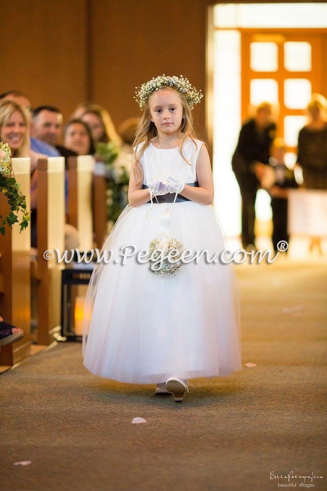 Antique White and Arial Blue Silk Flower Girl Dresses - Pegeen Couture Style 402