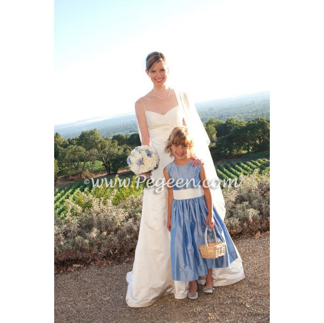 Wisteria and antique white silk flower girl dresses - Pegeen Classics Style 398