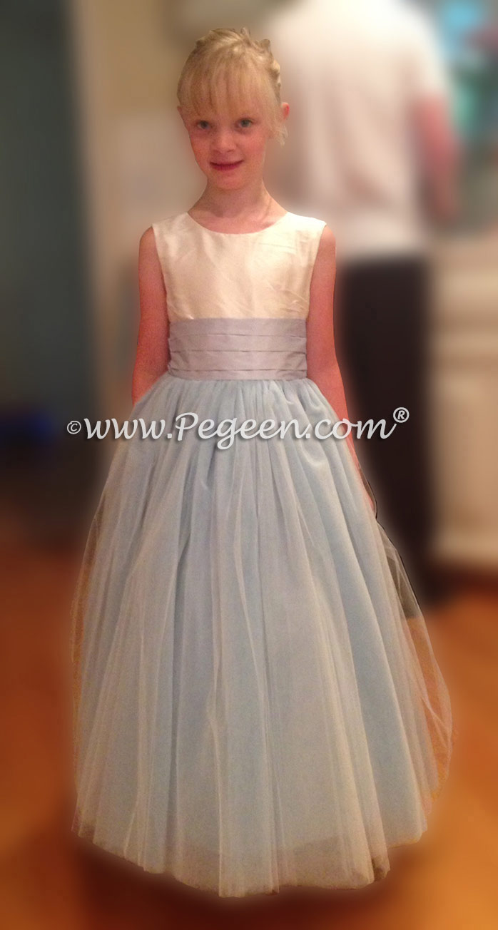 Flower Girl Dress Style 402 - Bisque and Baby Blue Silk and Tulle Flower Girl Dresses
