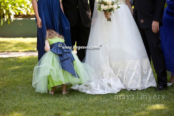 Apple Green and Navy silk and tulle from Pegeen Classics - Style 356