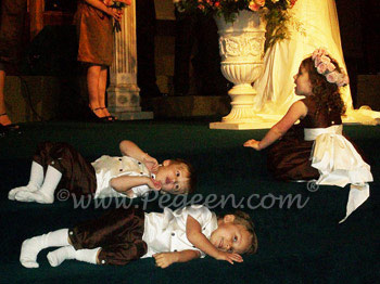 Flower Girl Dresses in Chocolate Brown and White Silk