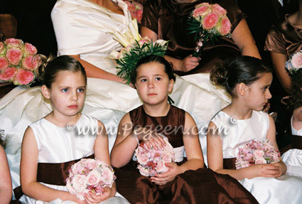 Flower Girl Dresses in Chocolate and Antique White in Style 345 and Boys Ringbearer Style 509