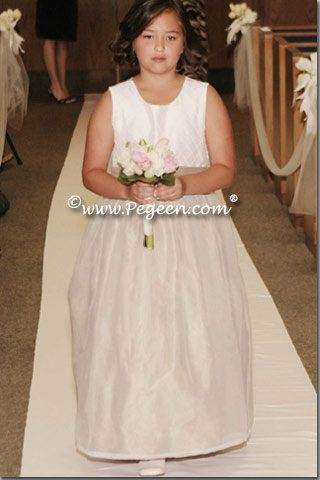 Jr Bridesmaid's dress in summer tan and antique white silk
