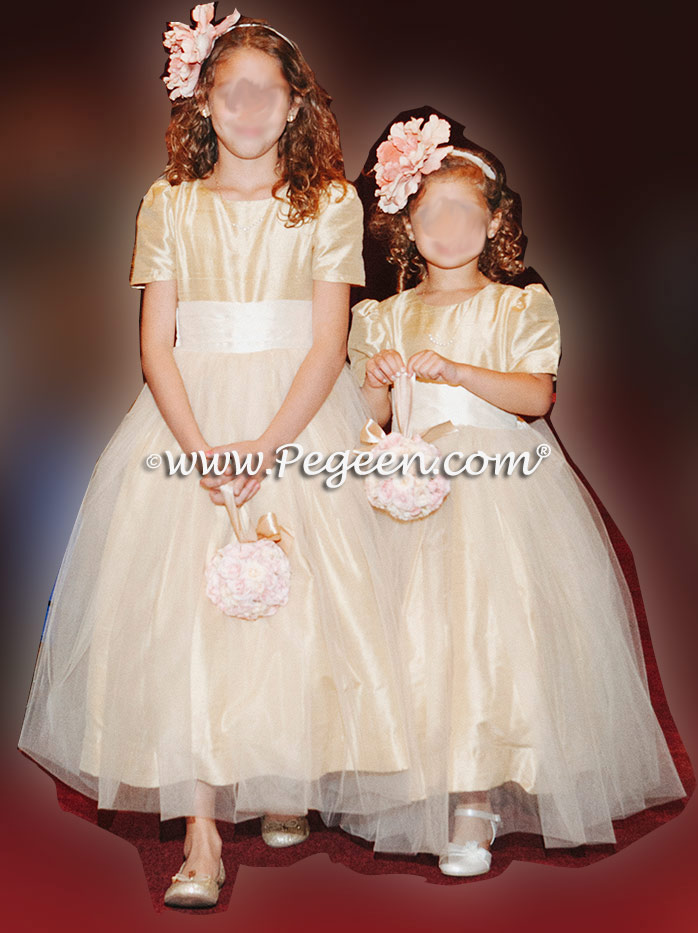 Flower Girl Dresses in Antique White and Pure Gold Style 356