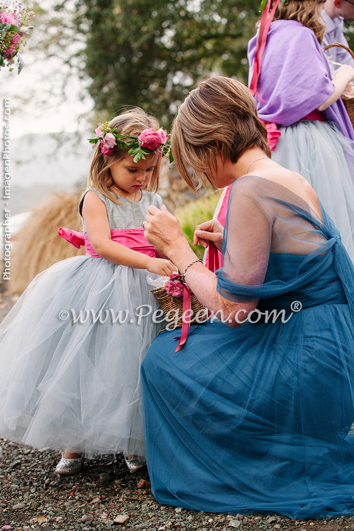 Flower Girl Dresses in gray and hot pink