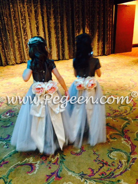 Platinum and Pewter Silk Flower Girl Dresses Style 313 by Pegeen