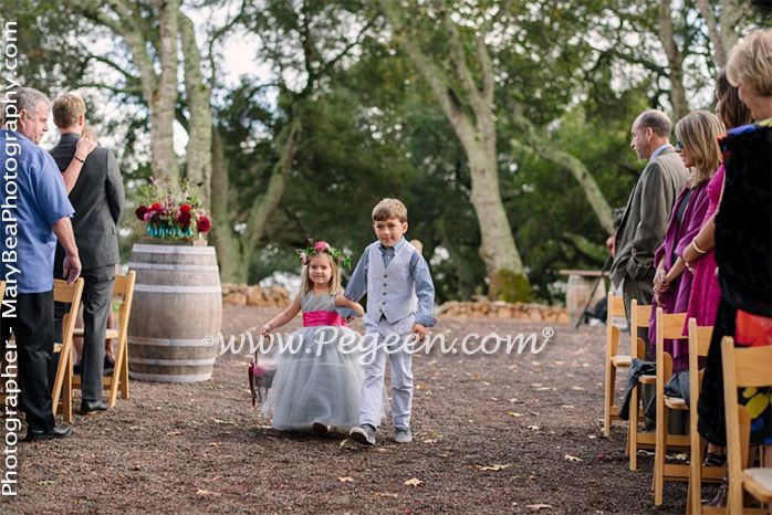 MORNING GRAY AND SHOCK PINK CUSTOM FLOWER GIRL DRESSES